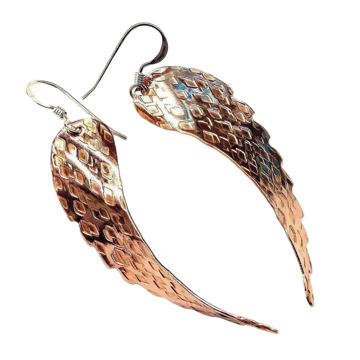AMD1043 Copper Hammer Pattern Sculpted Angel WingsJewelryEarrings$ 45.00Alexa Martha Designs