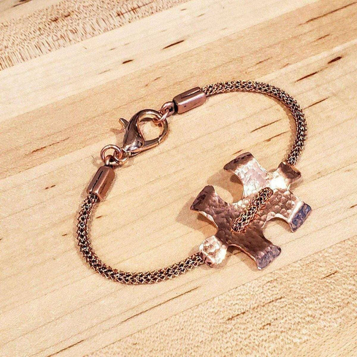 Copper Puzzle Piece Button Viking Knit Autism Awareness Bracelet - Bracelets - Alexa Martha Designs   