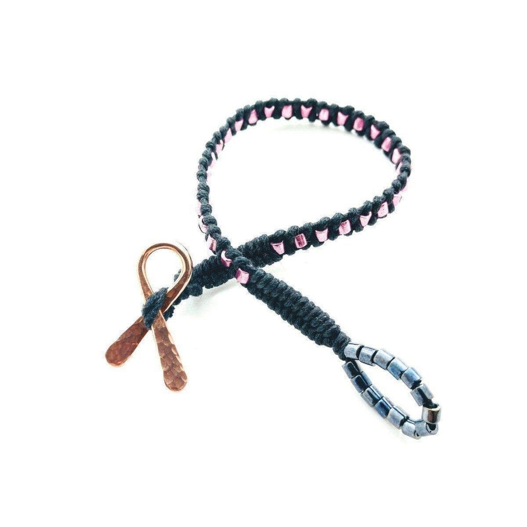 Copper Ribbon  Pink Braided Breast Cancer Rattle Tail Bracelet - Bracelet - Alexa Martha Designs   