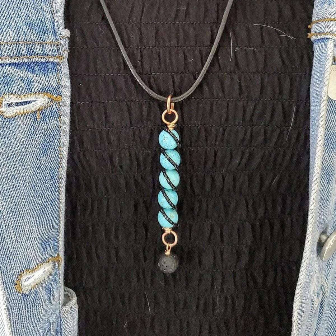 AMD1223Turquoise Copper Spiral Pendant With Lava Rock Bead CharmJewelryNecklace$ 45.00Alexa Martha Designs