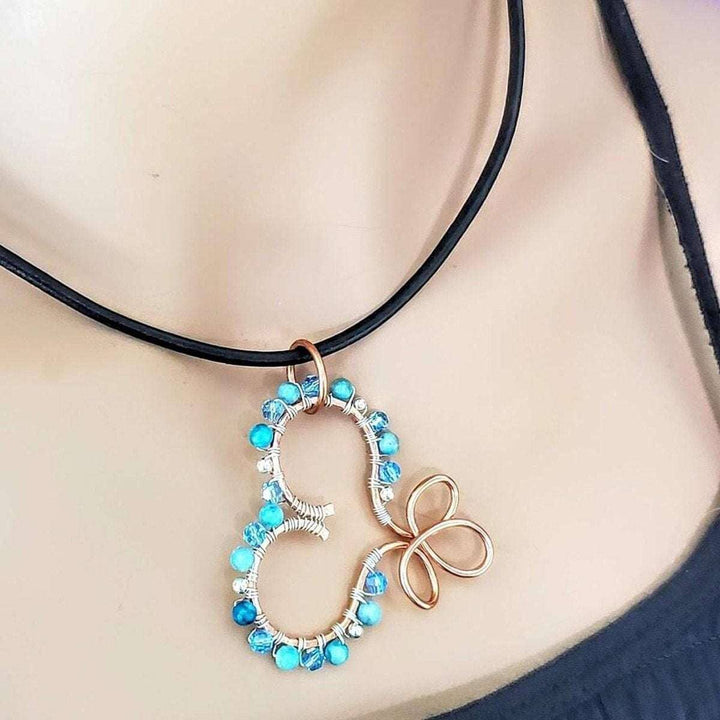 Copper Turquoise Wire Sculpted Heart Necklace - Necklaces - Alexa Martha Designs   