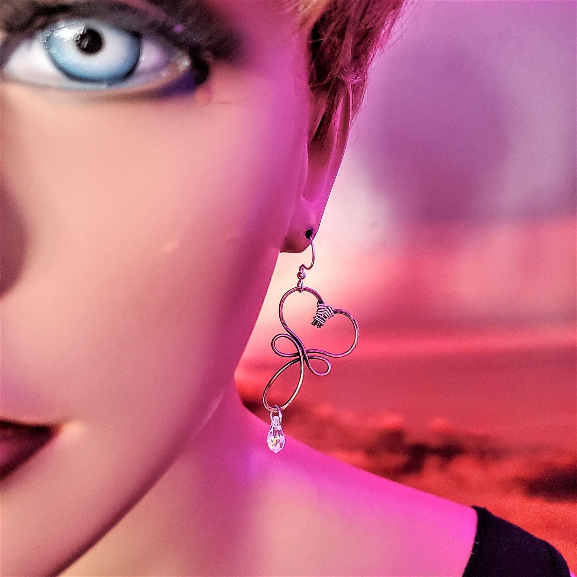 Copper Heart Crystal Drop Earrings Alexa Martha