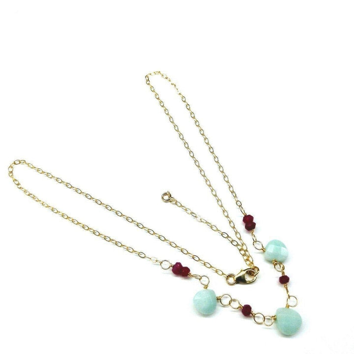 Dainty Gold Chain Mint and Hot Pink Gemstone Necklace - Necklace - Alexa Martha Designs   