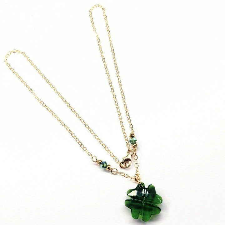 Dark Green Sparkly Crystal Lucky Clover Necklace - Necklace - Alexa Martha Designs   