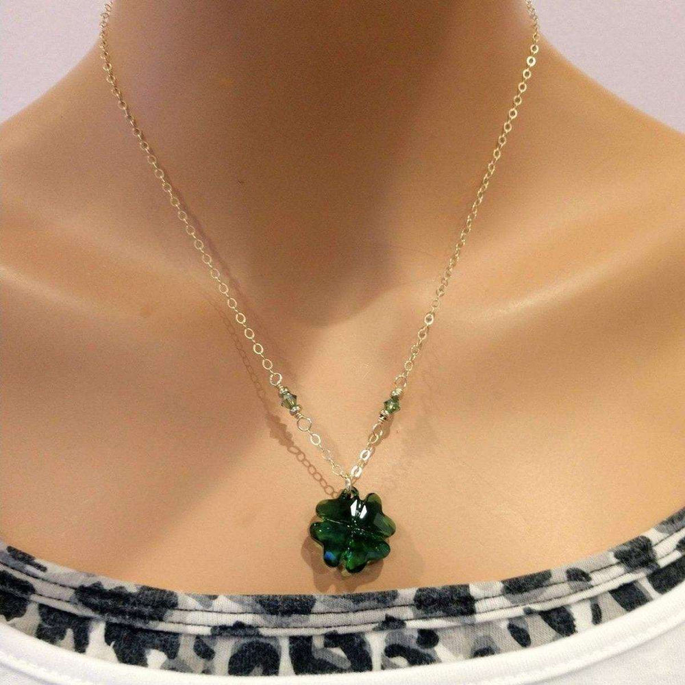 Dark Green Sparkly Crystal Lucky Clover Necklace Alexa Martha Designs
