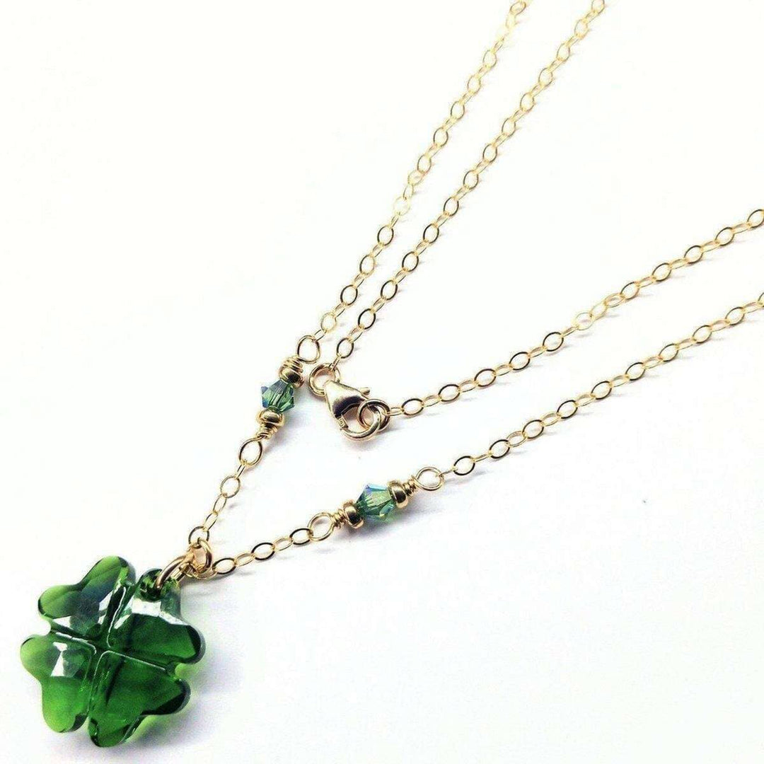 Dark Green Sparkly Crystal Lucky Clover Necklace Alexa Martha Designs