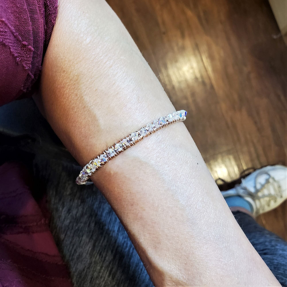 Extra Large Two Metal Embossed Wire Wrapped Crystal Wrist or Arm Bangle - Bangles /Bracelets - Alexa Martha Designs   