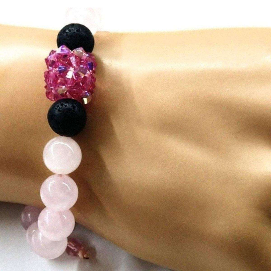 Glamorous Adjustable Rose Quartz Gemstone Crystal Lava Rock Bracelet - Bracelet - Alexa Martha Designs   