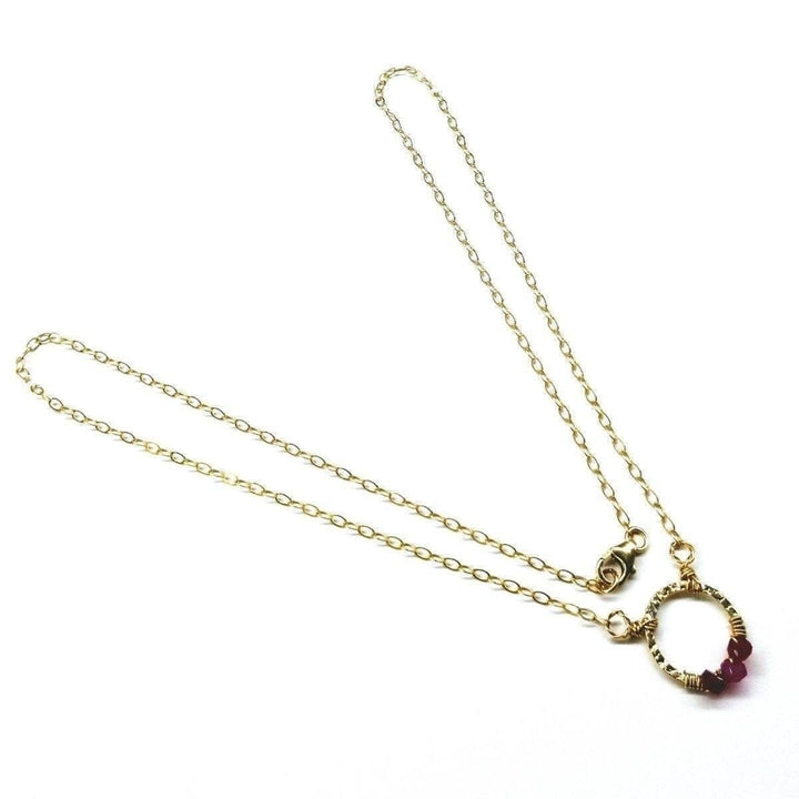 AMD107714 KT Gold Filled Hammered Hot Pink Chalcedony Circle Necklace JewelryNecklace$ 67.00Alexa Martha Designs