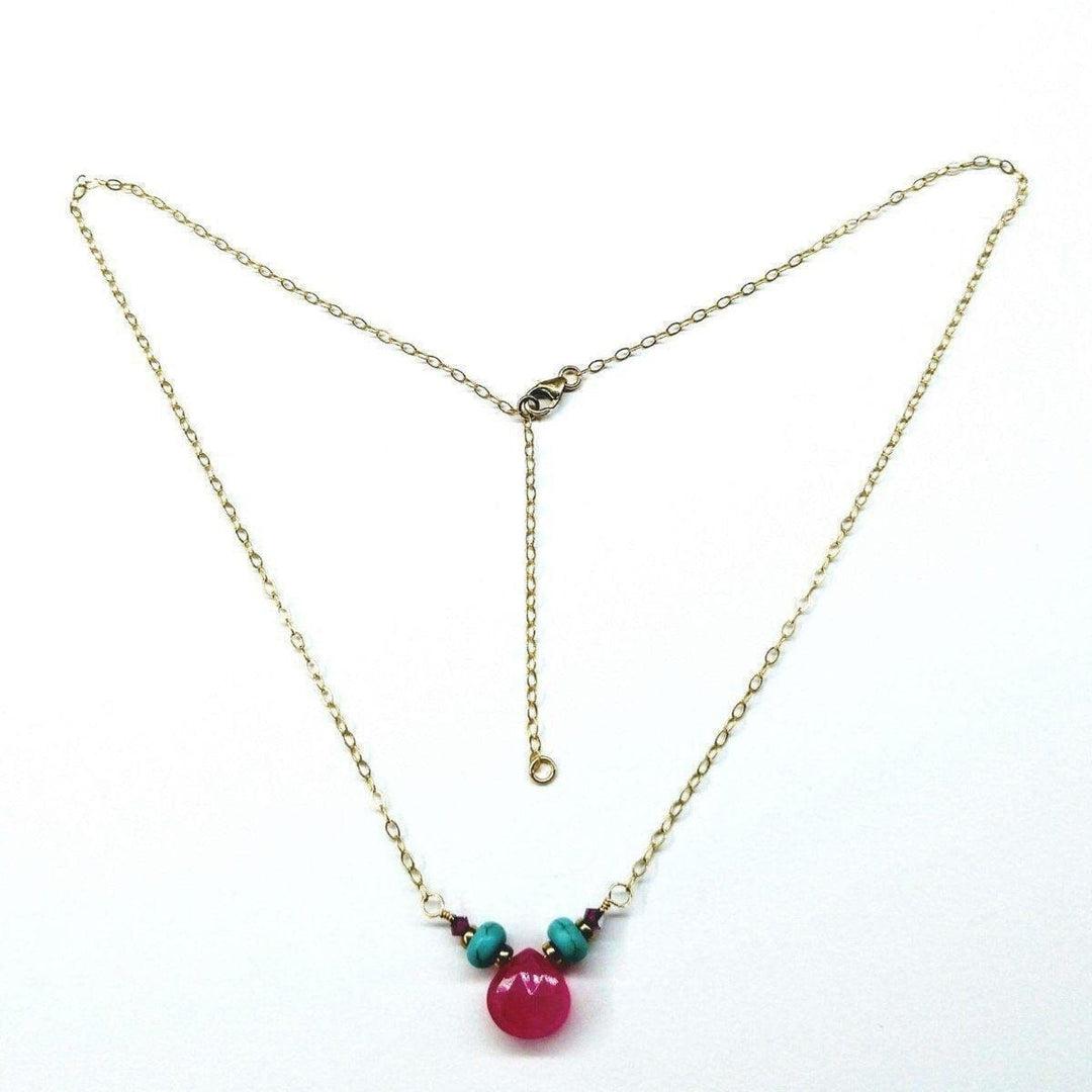Gold Filled Turquoise and Pink Gemstone Drop Necklace - Necklace - Alexa Martha Designs   