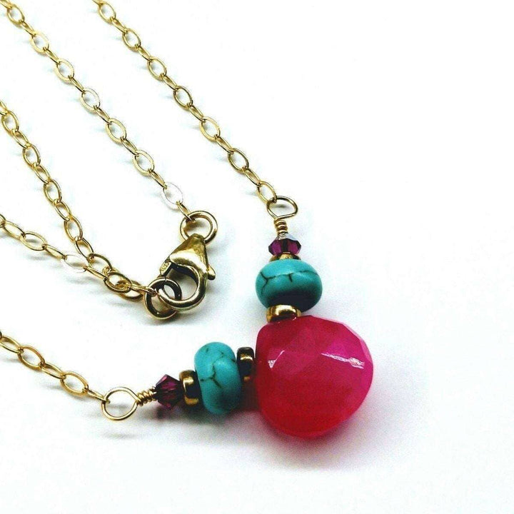 Gold Filled Turquoise and Pink Gemstone Drop Necklace Alexa Martha Designs