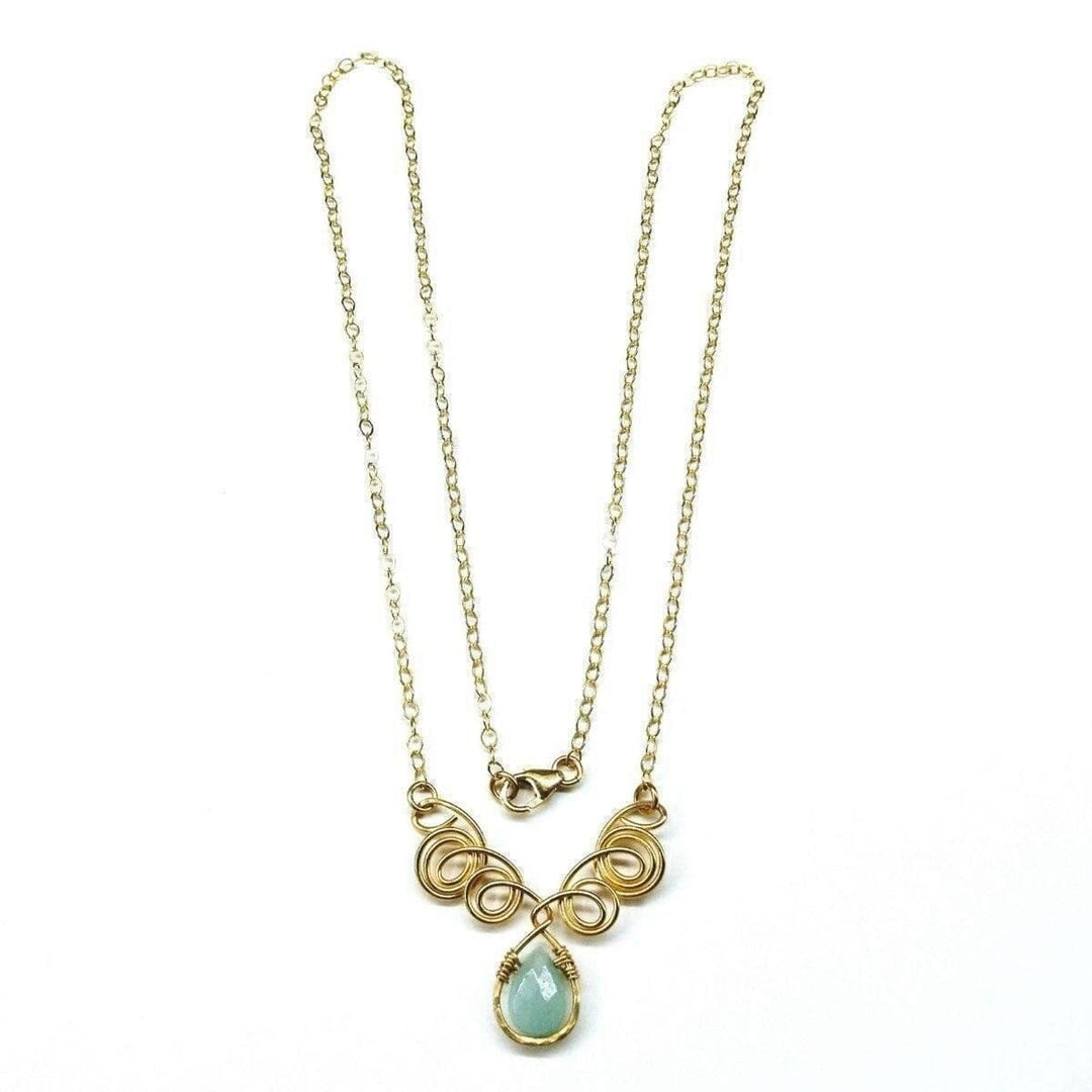Gold Filled Wire Sculpted Mint Gemstone Drop Necklace Alexa Martha Designs