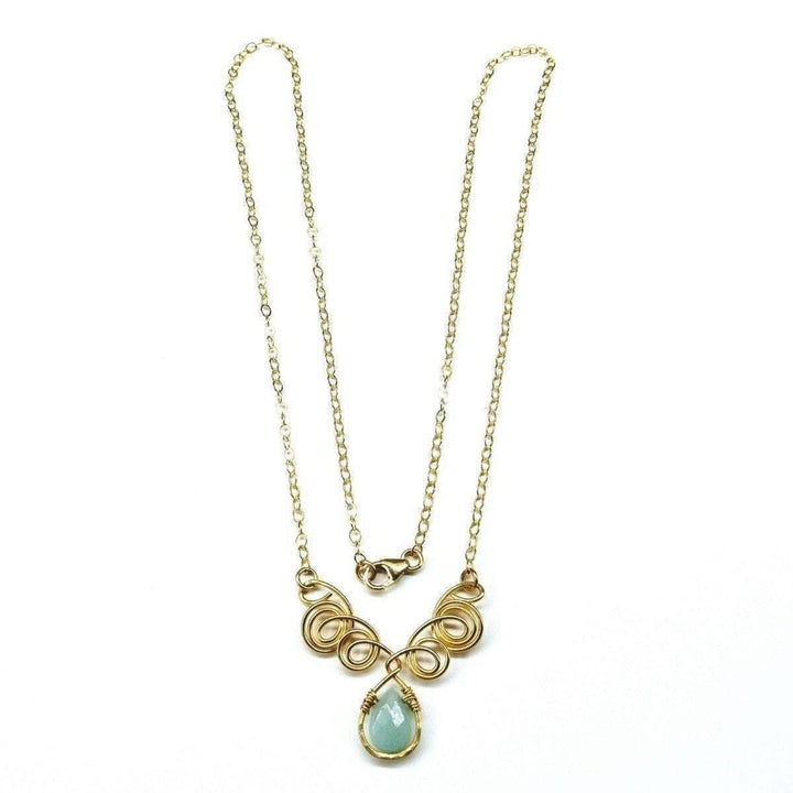 Gold Filled Wire Sculpted Mint Gemstone Drop Necklace - Necklace - Alexa Martha Designs   