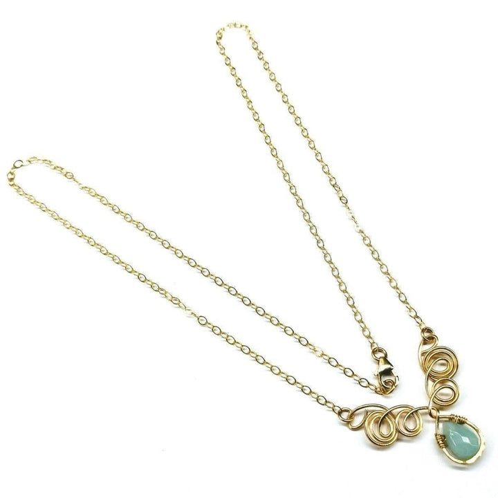 Gold Filled Wire Sculpted Mint Gemstone Drop Necklace Alexa Martha Designs
