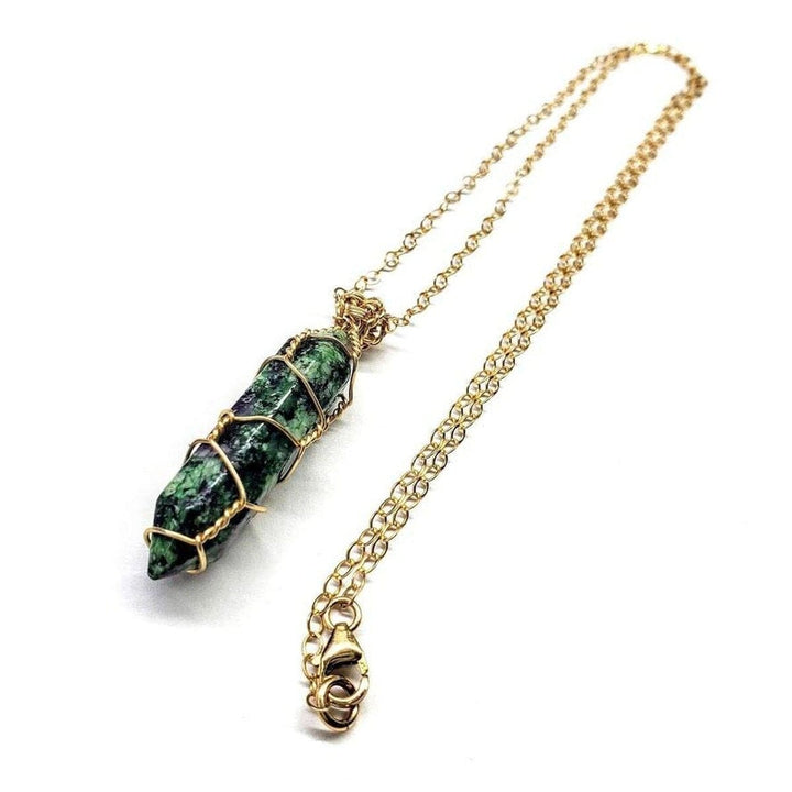 AMD1218 Gold Wire Wrapped Caged In Ruby In Zoisite PointedJewelryNecklace$ 89.00Alexa Martha Designs