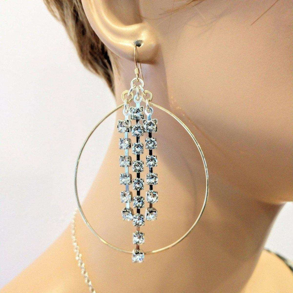 Golden Oval Hoop Crystal Chain Earrings - Hoop Earrings - Alexa Martha Designs   