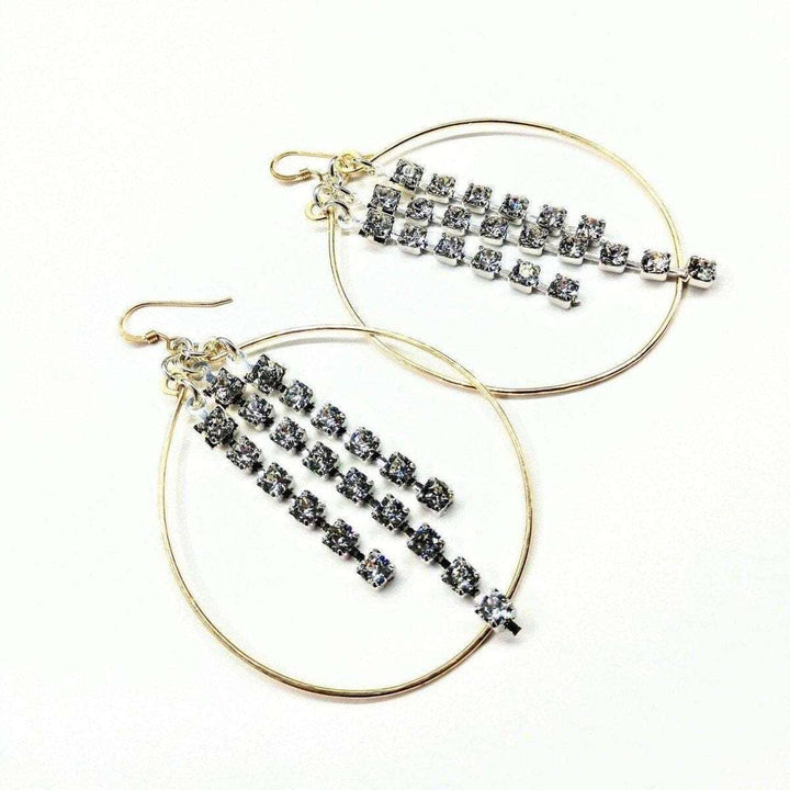 Golden Oval Hoop Crystal Chain Earrings - Hoop Earrings - Alexa Martha Designs   