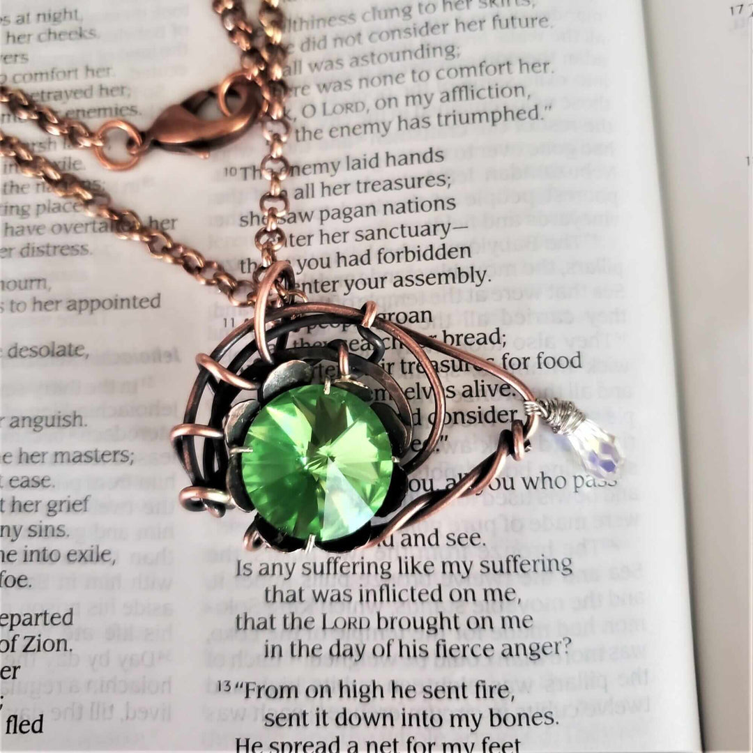 AMD1258Handmade Copper Eye Necklace Green Swarovski Wire ArtJewelryNecklace$ 135.00Alexa Martha Designs