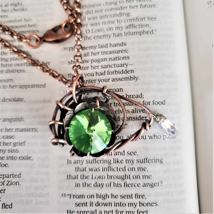 AMD1258Handmade Copper Eye Necklace Green Swarovski Wire ArtJewelryNecklace$ 135.00Alexa Martha Designs