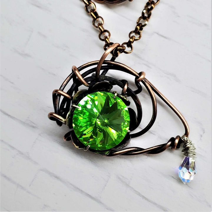 AMD1258Handmade Copper Eye Necklace Green Swarovski Wire ArtJewelryNecklace$ 135.00Alexa Martha Designs