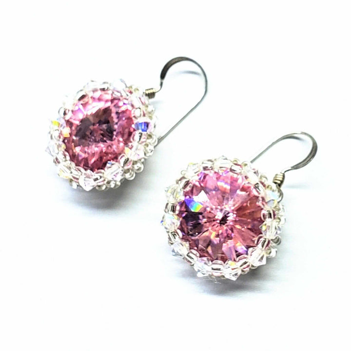 AMD1112Pink Crystal Halo Earrings | Beaded Swarovski Rivoli HandmadeJewelryEarrings$ 50.00Alexa Martha Designs