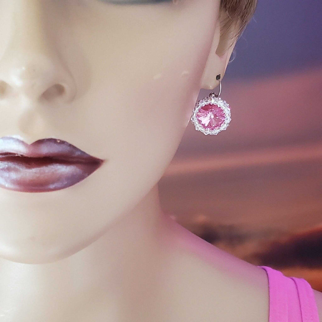 AMD1112Pink Crystal Halo Earrings | Beaded Swarovski Rivoli HandmadeJewelryEarrings$ 50.00Alexa Martha Designs