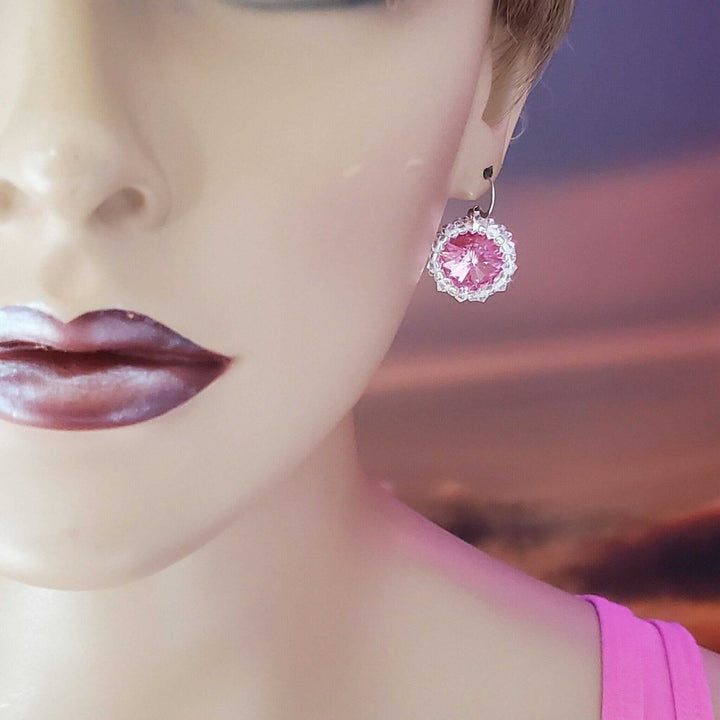 AMD1112Pink Crystal Halo Earrings | Beaded Swarovski Rivoli HandmadeJewelryEarrings$ 50.00Alexa Martha Designs