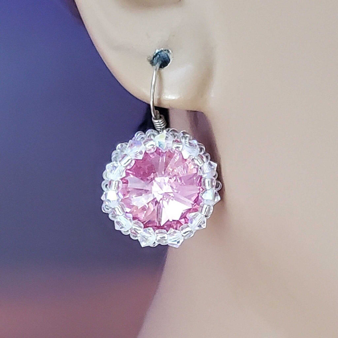 AMD1112Pink Crystal Halo Earrings | Beaded Swarovski Rivoli HandmadeJewelryEarrings$ 50.00Alexa Martha Designs