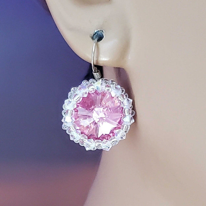 AMD1112Pink Crystal Halo Earrings | Beaded Swarovski Rivoli HandmadeJewelryEarrings$ 50.00Alexa Martha Designs