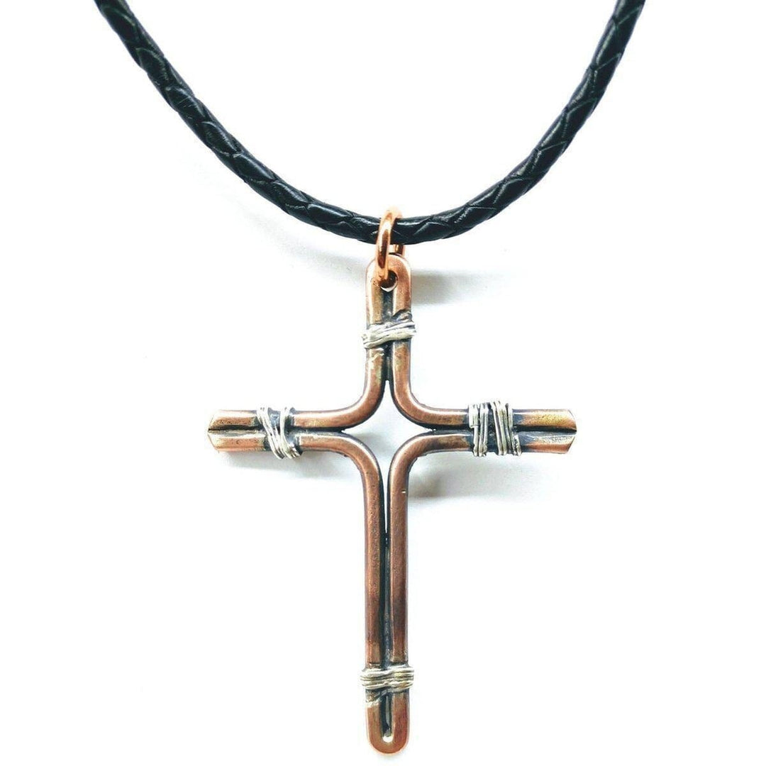 Handmade Copper and Silver Wire Cross Necklace for Him Alexa Martha Designs