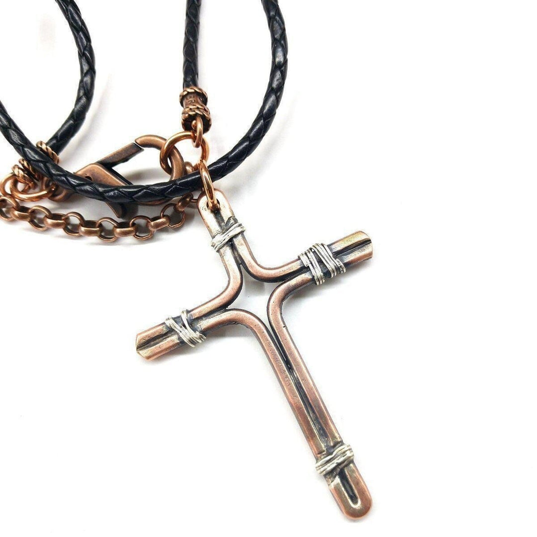 Handmade Copper and Silver Wire Cross Necklace for Him - Necklaces - Alexa Martha Designs   