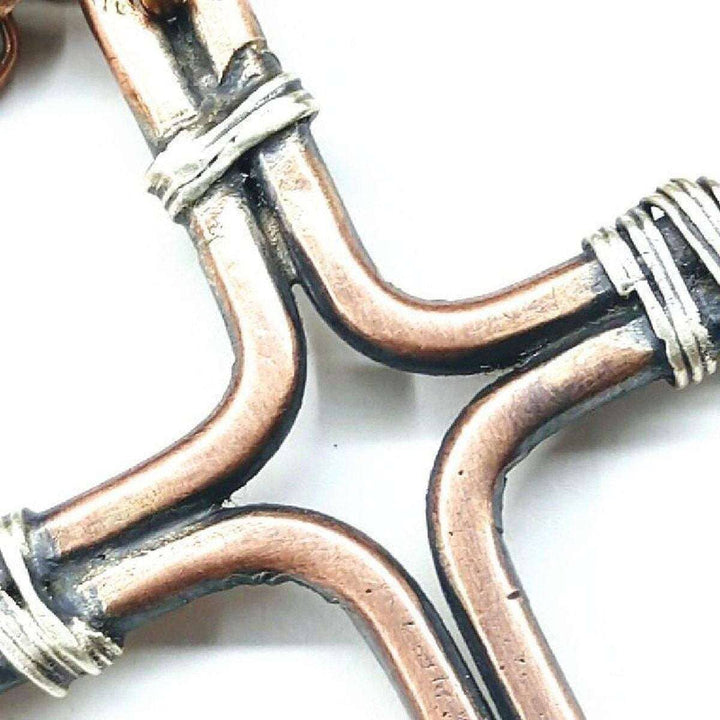 Handmade Copper and Silver Wire Cross Necklace for Him Alexa Martha Designs