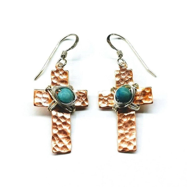 AMD1010Hammered Copper Cross Earrings with Turquoise - Handmade MontanaJewelryEarrings$ 47.00Alexa Martha Designs