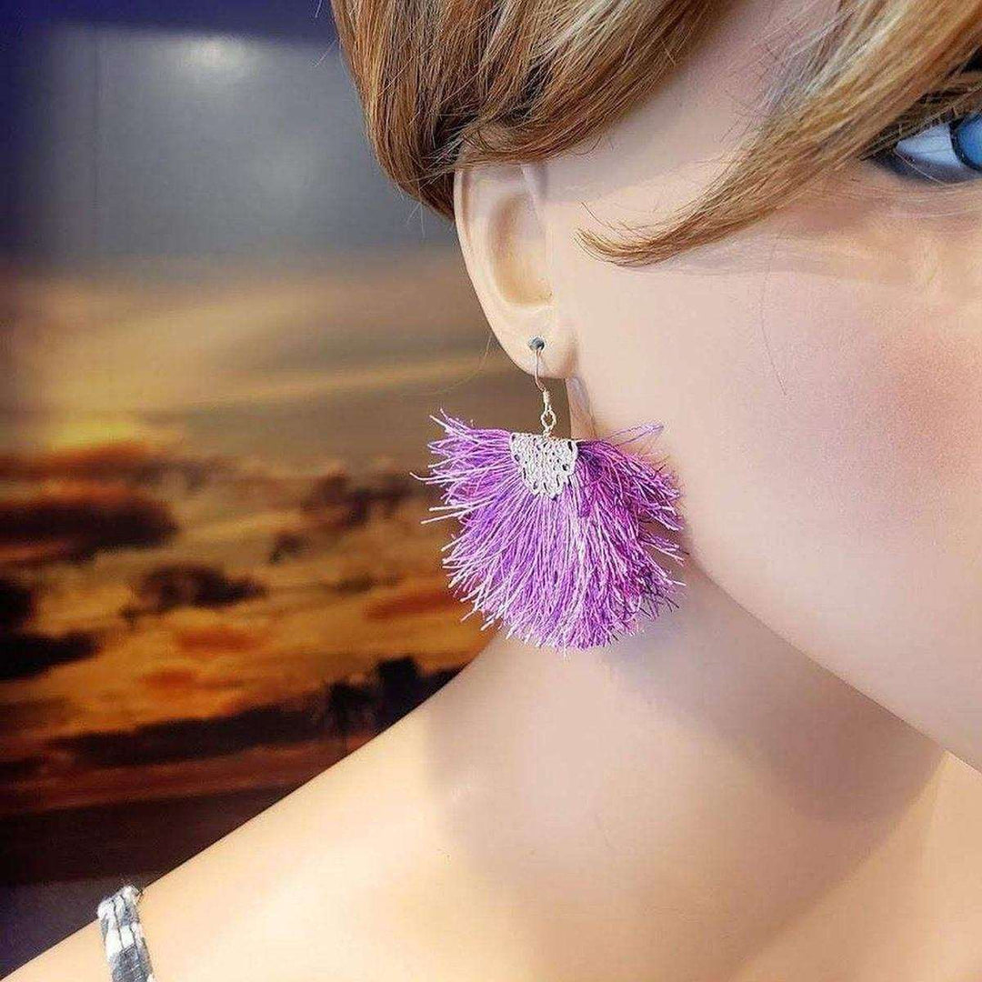 Handmade Rayon Silk Filigree Silk Fan Tassel Earrings - Earrings - Alexa Martha Designs   
