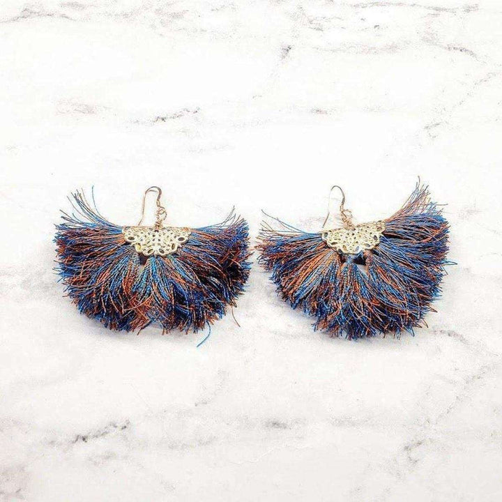 Handmade Rayon Silk Filigree Silk Fan Tassel Earrings - Earrings - Alexa Martha Designs   
