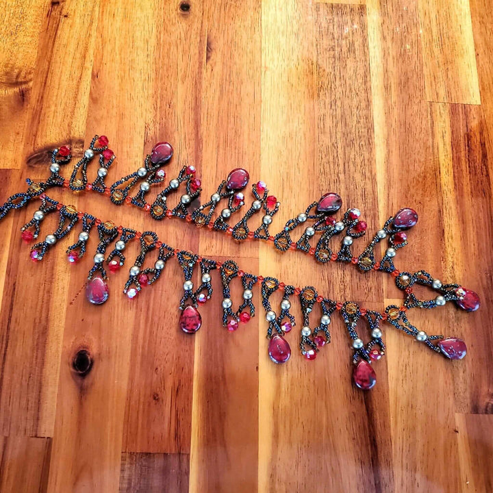 AMDV001Handmade waterfall statement necklace. Red Green beaded glamNecklacesNecklace$ 179.00Alexa Martha Designs