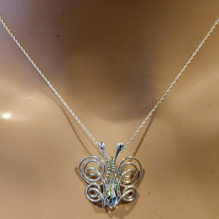 Handmade Wire Sculpted Crystal Butterfly Necklace Alexa Martha Designs