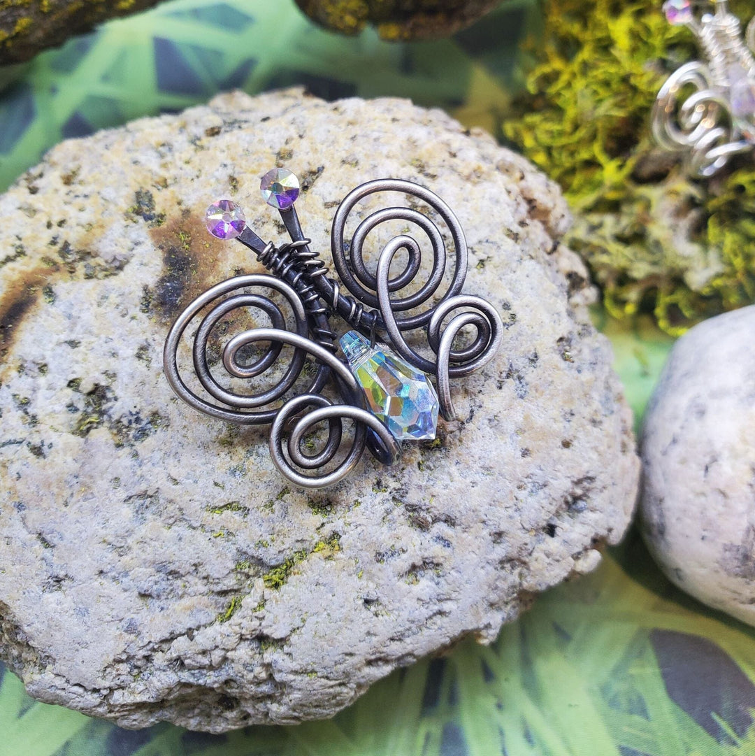 AMD1086-4Sterling Silver Crystal Butterfly Necklace - Wire CoiledJewelryNecklace$ 88.00Alexa Martha Designs