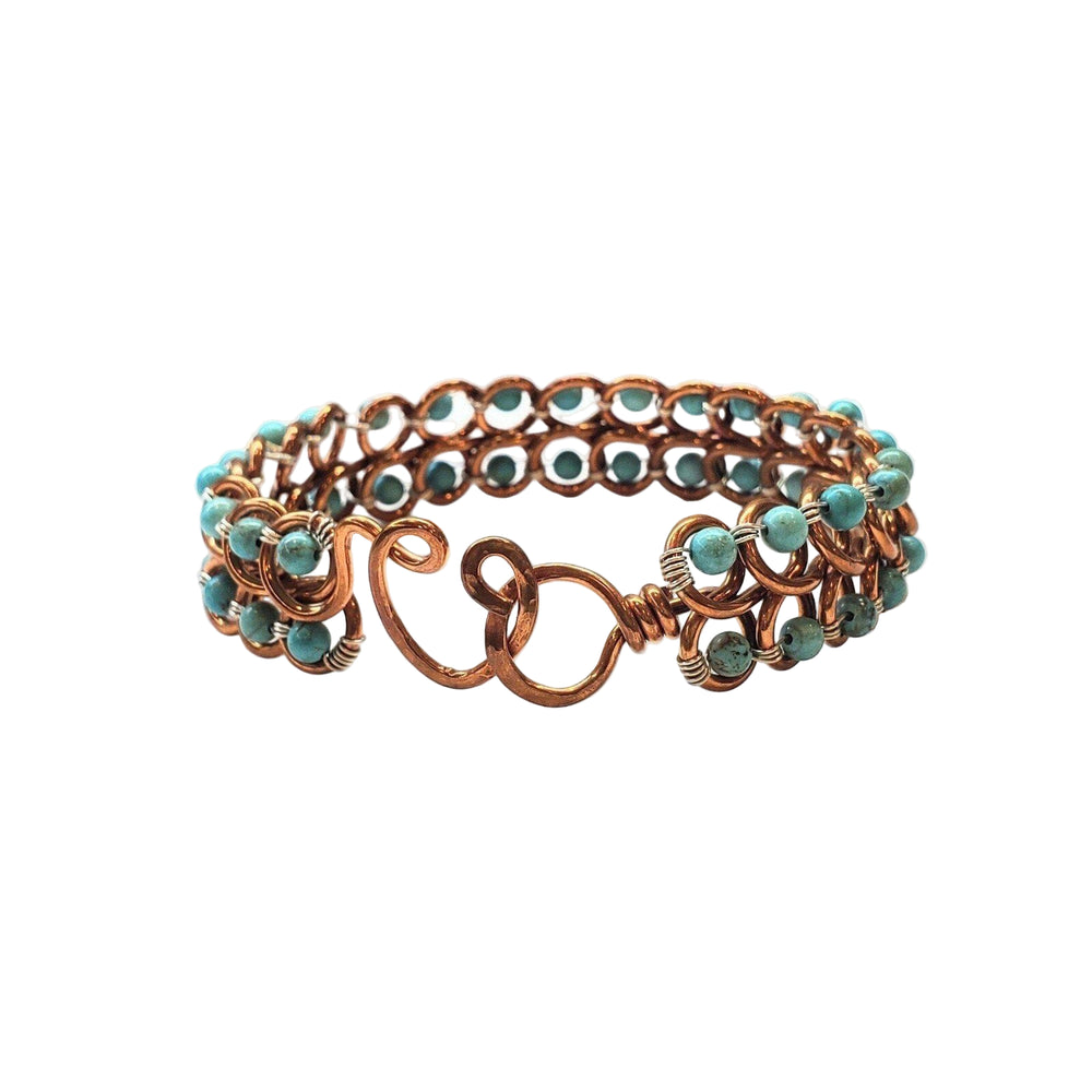 AMD1100Turquoise Copper Infinity Bangle | Heart Closure Wire Wrapped HandmadeJewelryBracelet$ 185.00Alexa Martha Designs