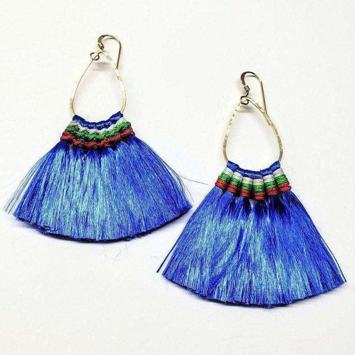 Hawaii Hula Skirt Fan Tassel Hoop Earrings - Earrings - Alexa Martha Designs   