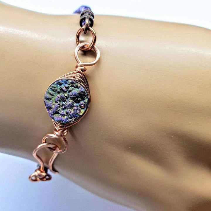 Herringbone Wire Wrapped Rainbow Druzy Bracelet - Bracelet - Alexa Martha Designs   