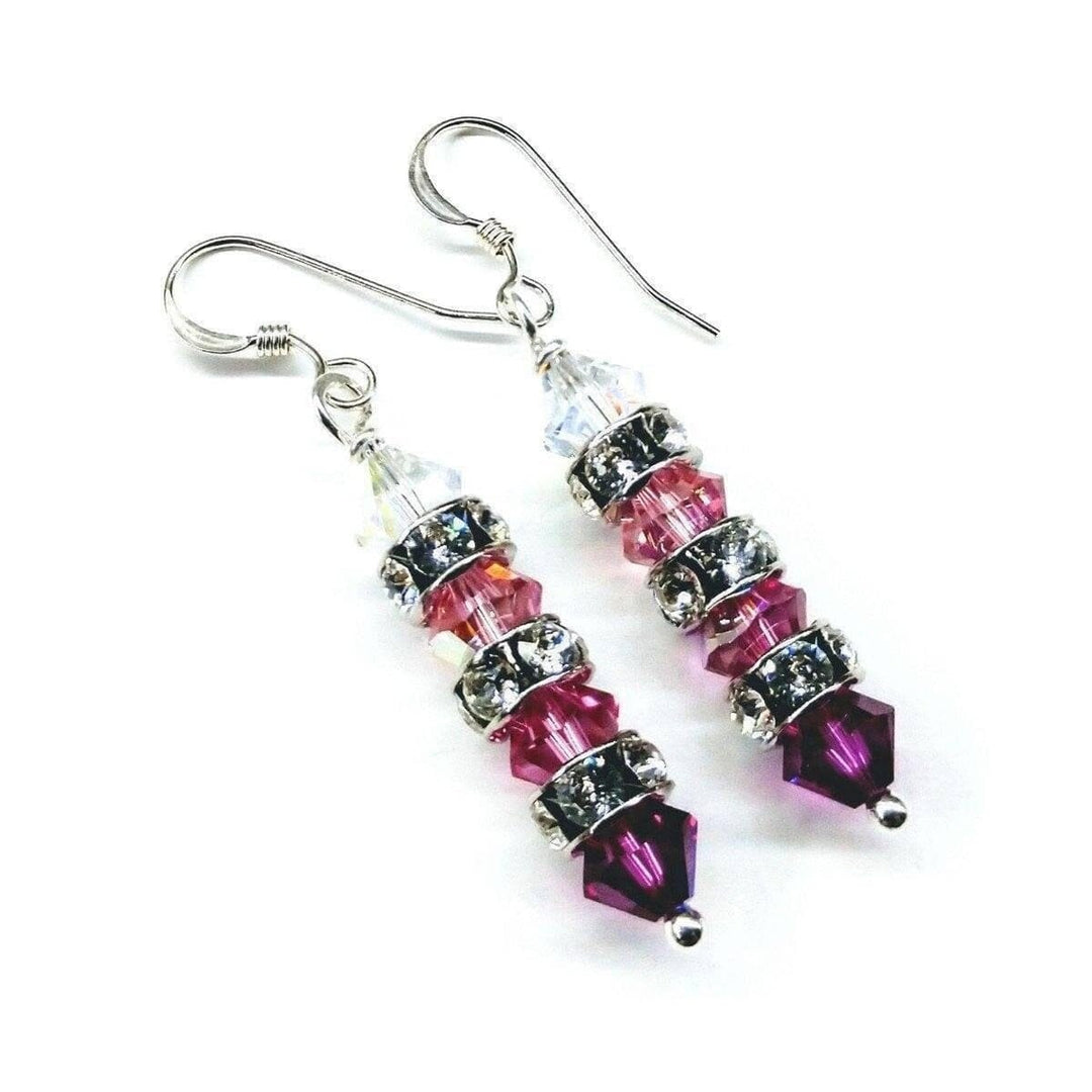 Hot Pink Ombre Stacked Crystal Sterling Silver Earrings - Earrings - Alexa Martha Designs   