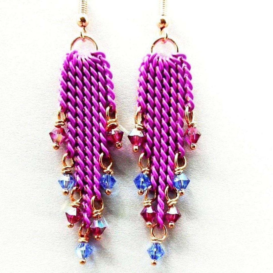 Hot Pink Tassel Chain Crystal Earrings - Earrings - Alexa Martha Designs   