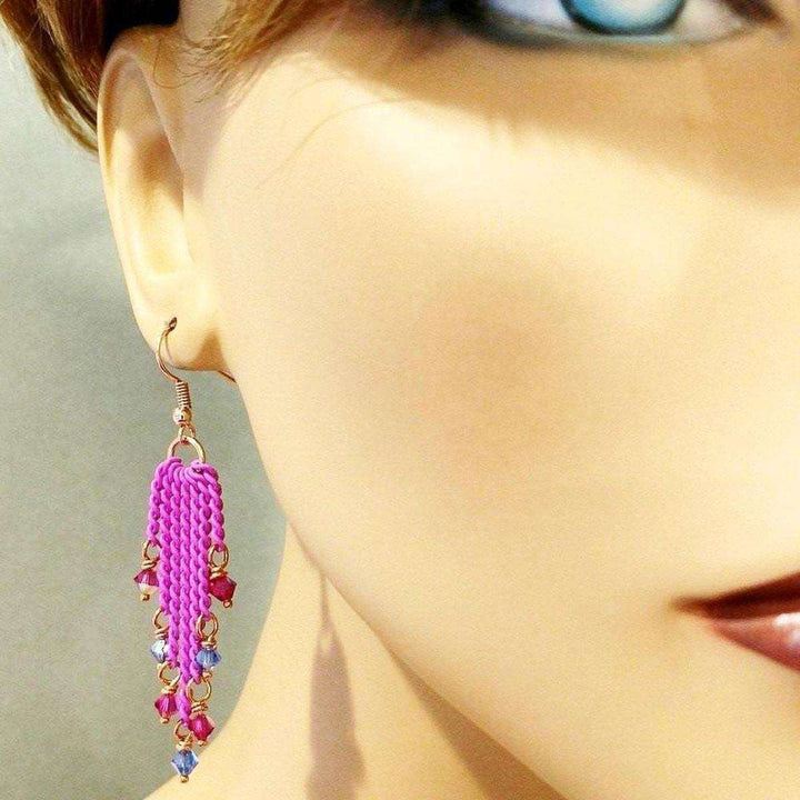 AMD1066Hot Pink Tassel Crystal Earrings - Statement ChainJewelryEarrings$ 89.00Alexa Martha Designs