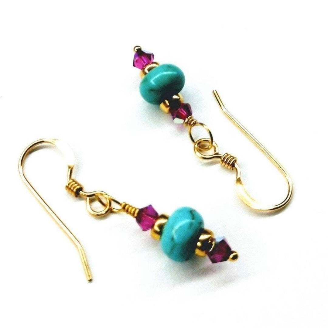 Hot Pink and Turquoise 14 K Gold Filled Earrings Alexa Martha Designs
