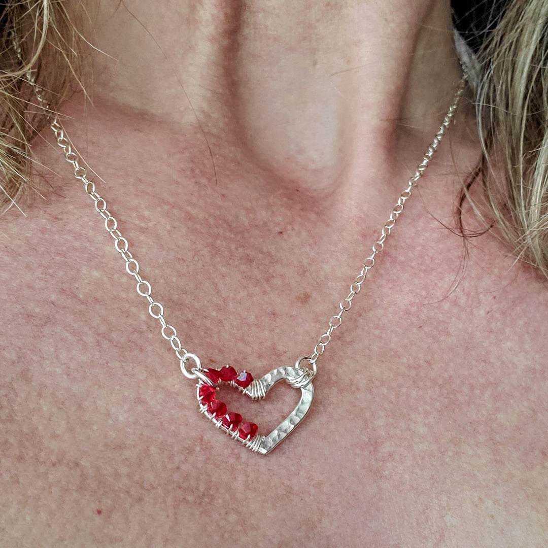 AMD1011 Silver Red Crystal Hammered Heart Necklace AlexaJewelryNecklace$ 52.00Alexa Martha Designs