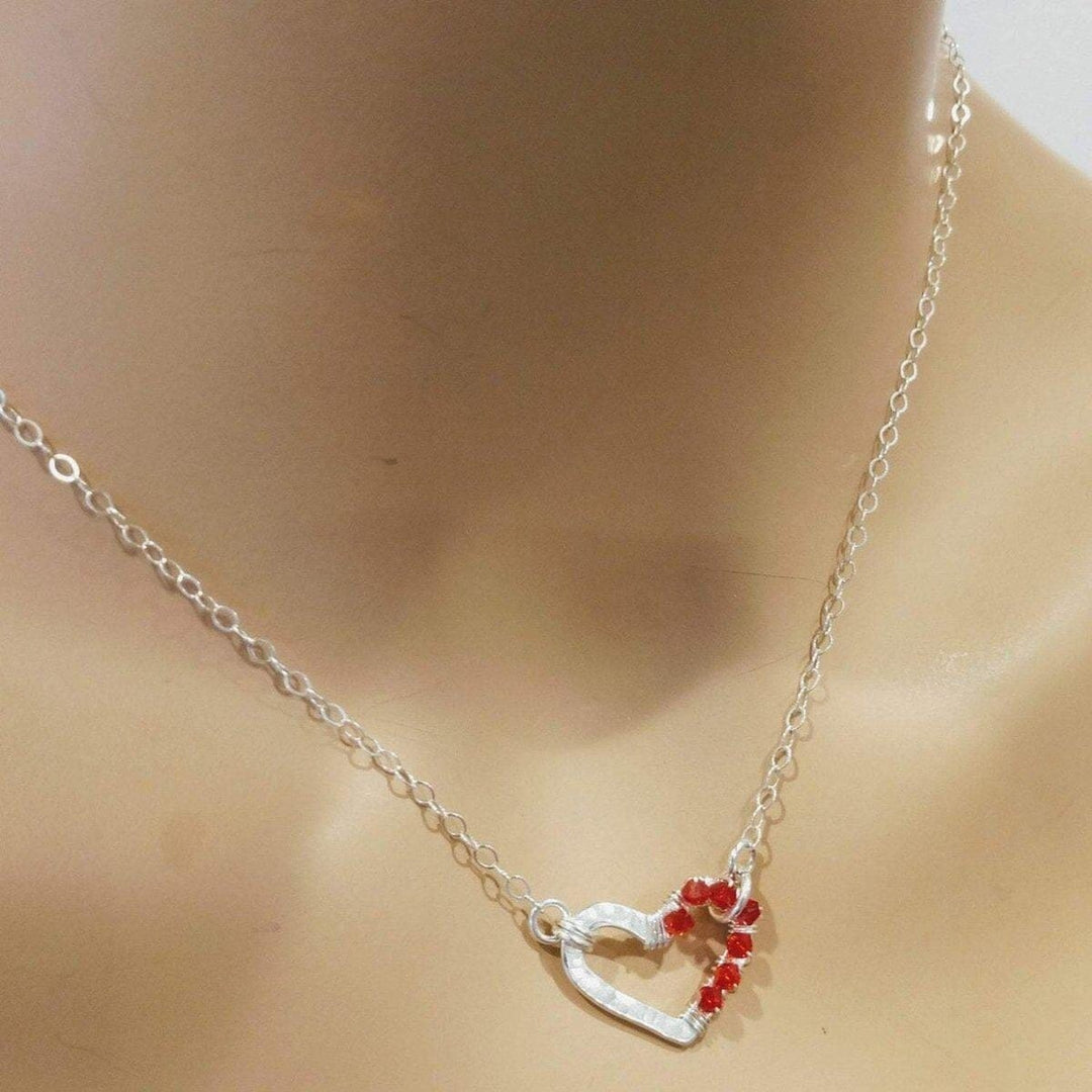 AMD1011 Silver Red Crystal Hammered Heart Necklace AlexaJewelryNecklace$ 52.00Alexa Martha Designs