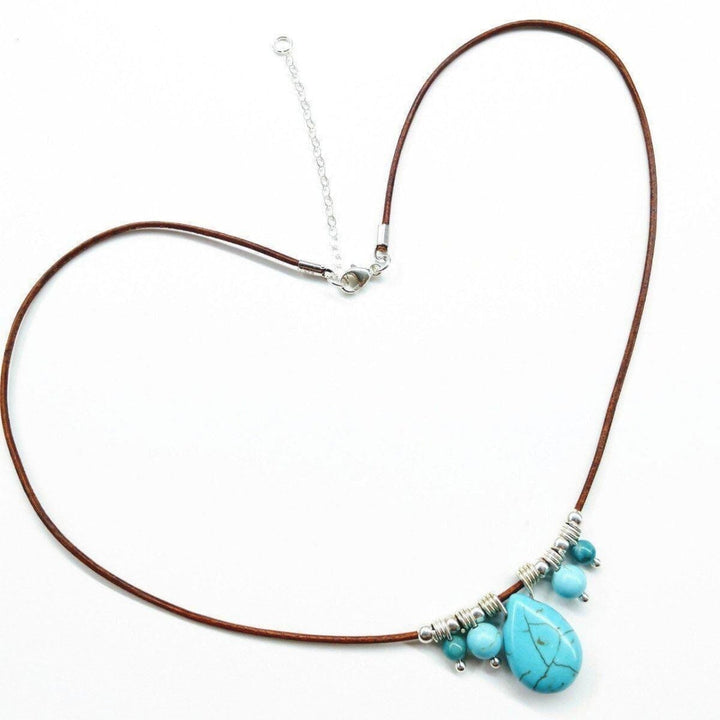 AMD1196 Silver Turquoise Drop Bead Charm Leather NecklaceJewelryNecklace$ 69.00Alexa Martha Designs