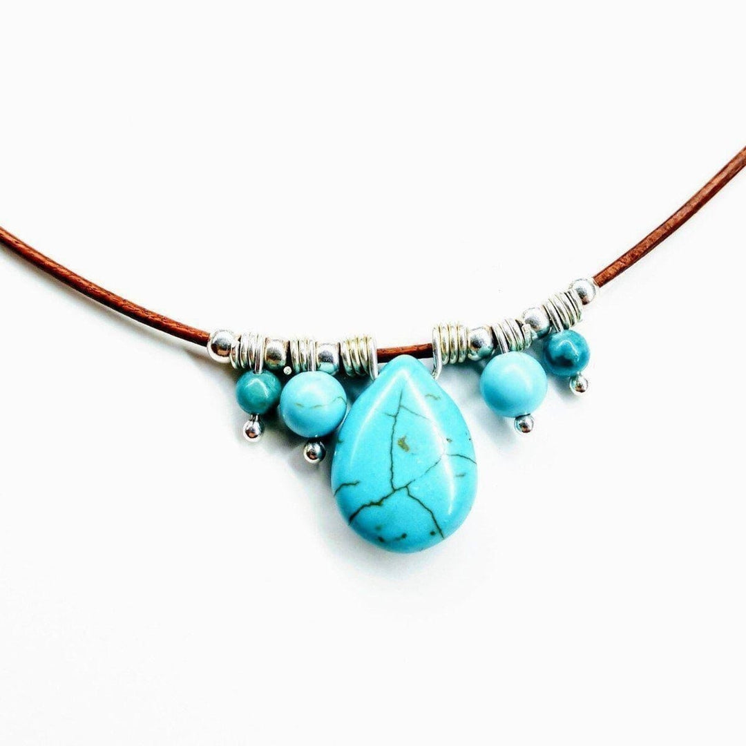 AMD1196 Silver Turquoise Drop Bead Charm Leather NecklaceJewelryNecklace$ 69.00Alexa Martha Designs