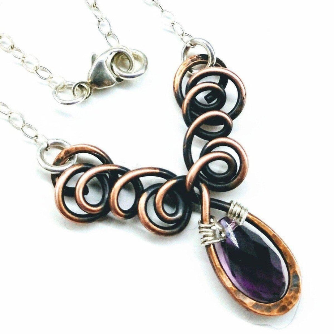 AMD1048Sterling Silver and Copper Wire Sculpted Amethyst Crystal Drop Necklace JewelryNecklace$ 42.00Alexa Martha Designs